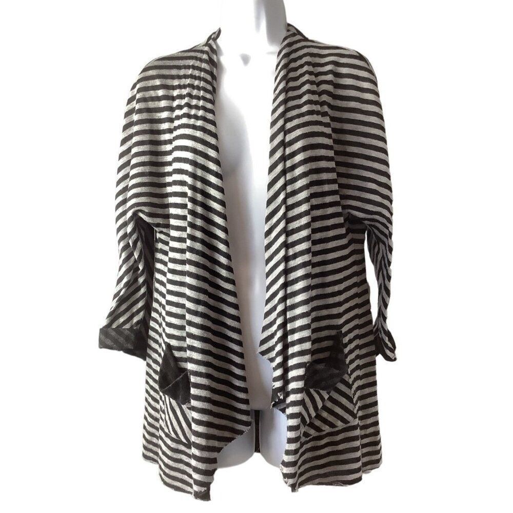 Anthropologie PEOPLE LIKE FRANK M Waterfall Open Cardigan Top Black Gray Stripe